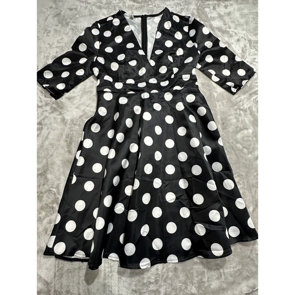 OC Order Plus Dress Women's Size XL Black White Polka Dots 1/2 Sleeve EUC‎